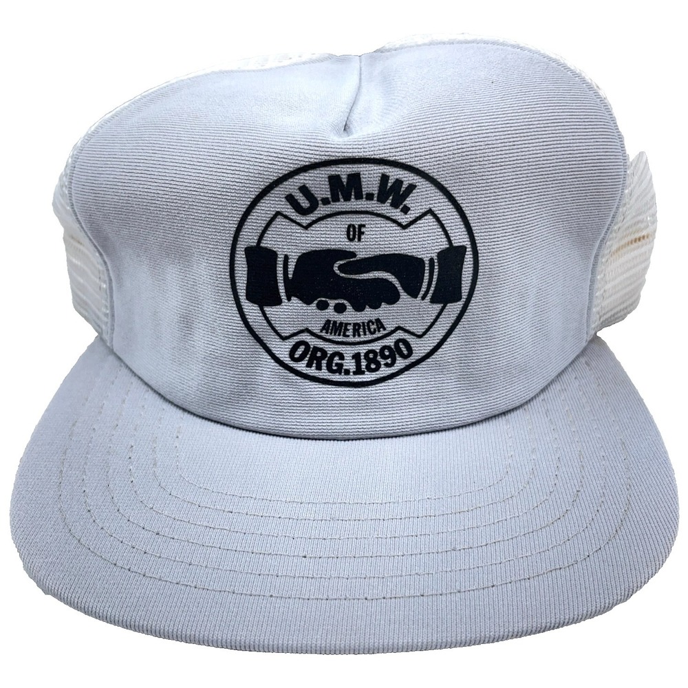 Vintage UMWA Trucker Hat Cap Snap Back‎ Mesh Coal Mining Miner Work 80s USA Gray